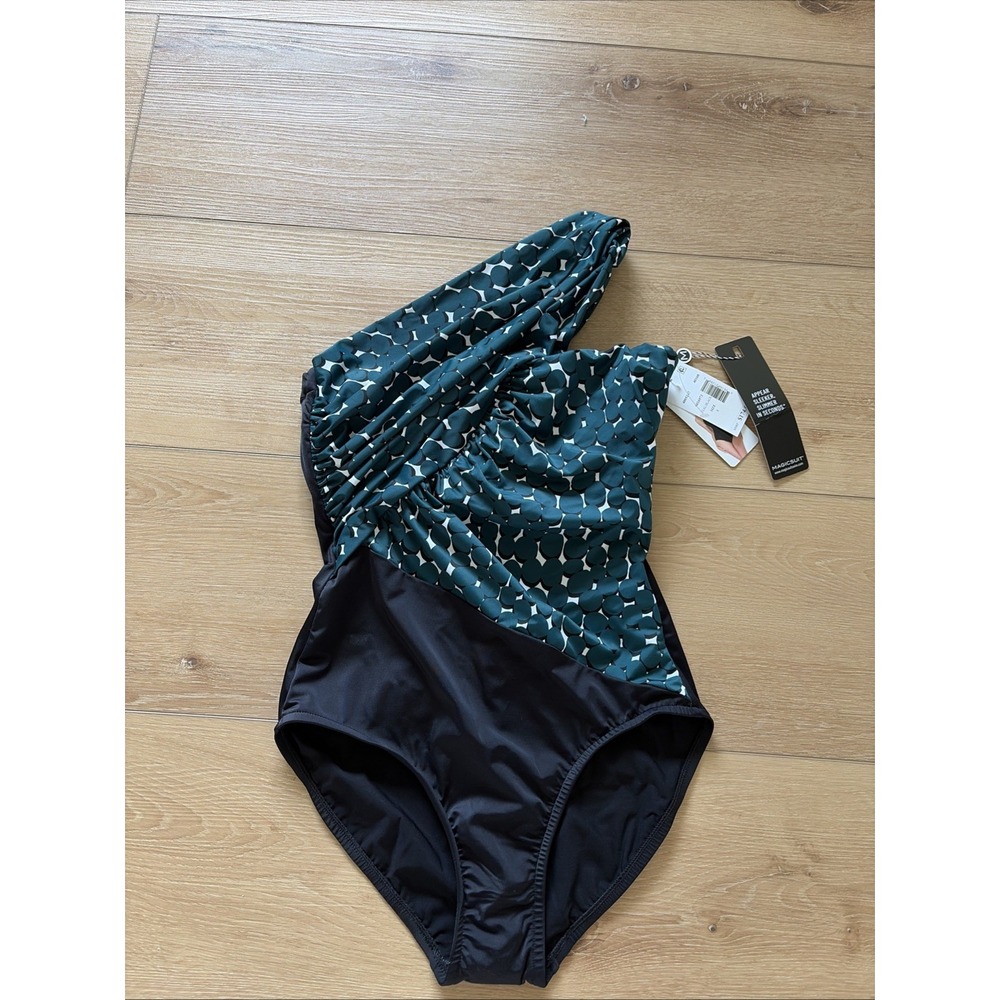 NWT $174 Magicsuit Goddess One Piece BATHING SWIM Suit  Black Teal Dots Size 8